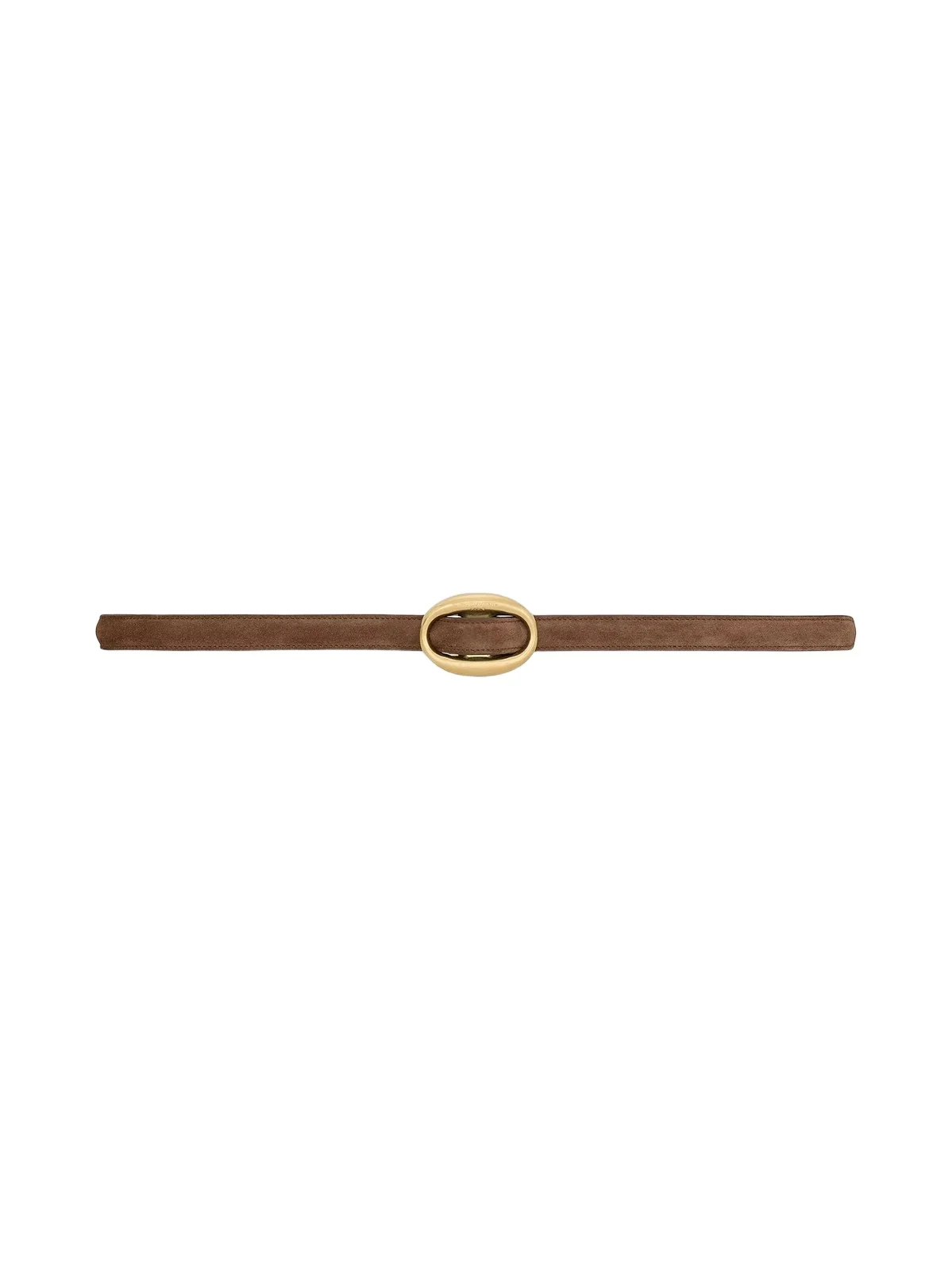 Saint Laurent Women's Oval Buckle Thin Belt in Suede - Brown Coffee