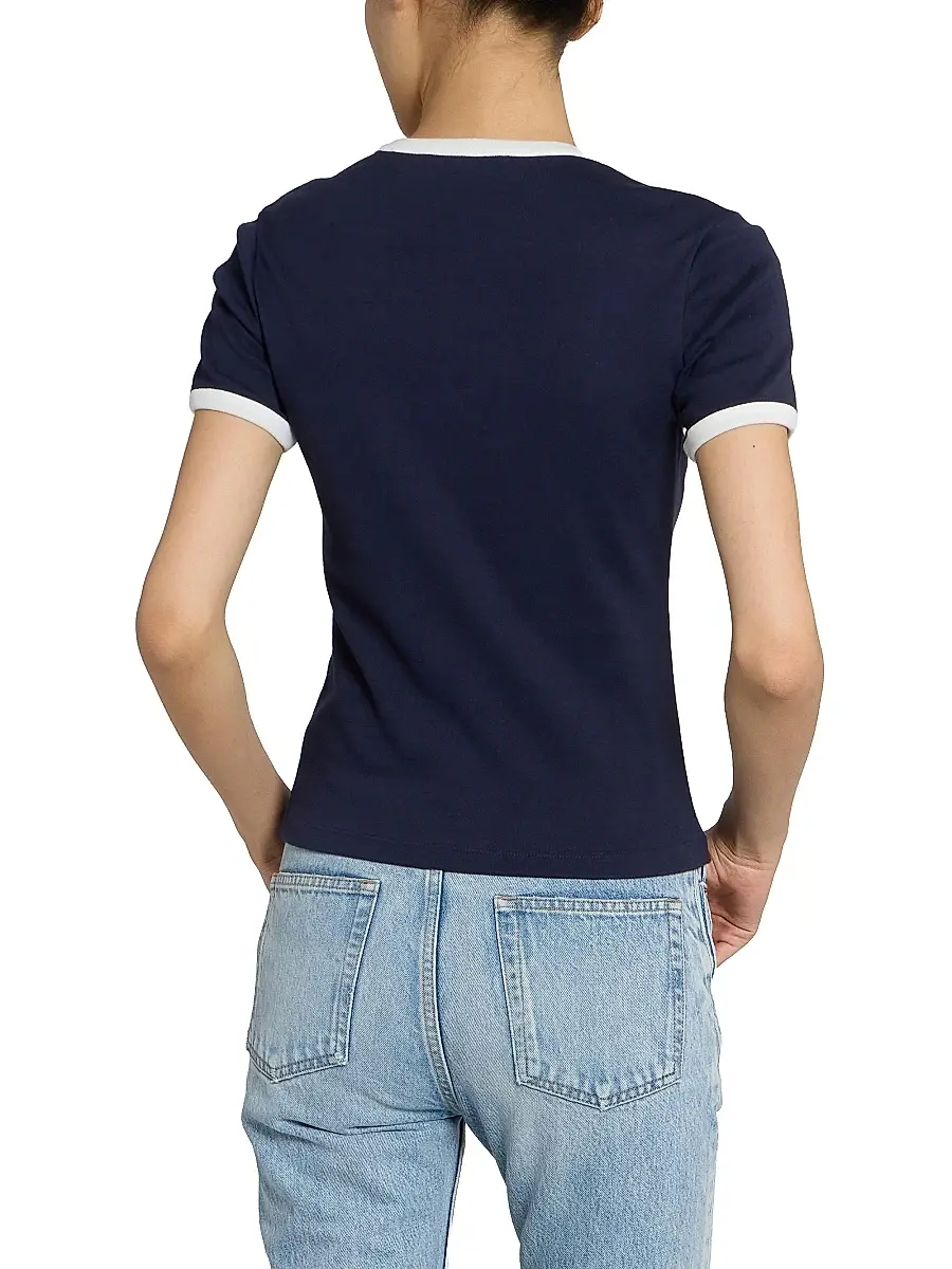Saint Laurent Women's Cassandre T-Shirt in Ribbed Cotton Jersey | Thumbnail 5 Saint Laurent Women's Cassandre T-Shirt in Ribbed Cotton Jersey | Thumbnail 5