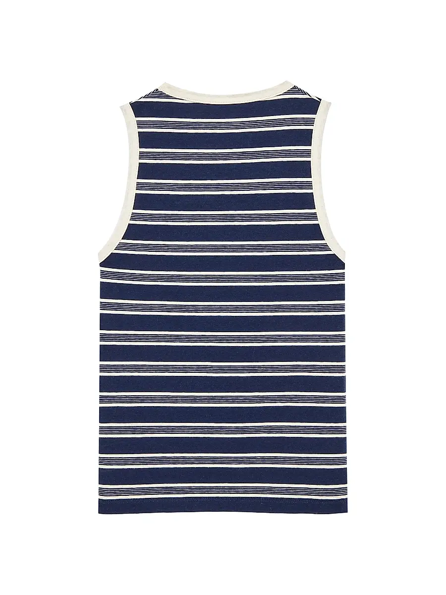 Saint Laurent Women's Cassandre Tank Top in Striped Cotton Jersey - Navy Ecru | Thumbnail 2 Saint Laurent Women's Cassandre Tank Top in Striped Cotton Jersey - Navy Ecru | Thumbnail 2