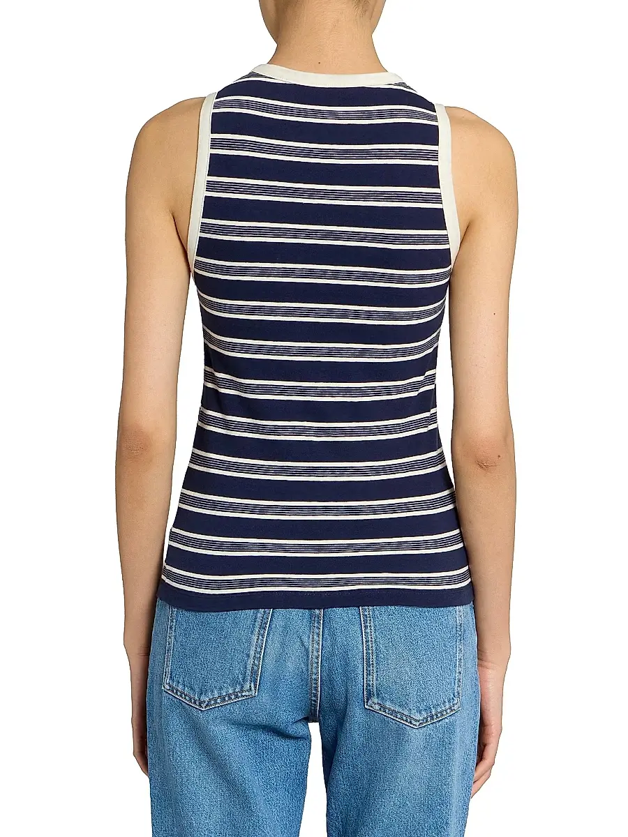 Saint Laurent Women's Cassandre Tank Top in Striped Cotton Jersey - Navy Ecru | Thumbnail 5 Saint Laurent Women's Cassandre Tank Top in Striped Cotton Jersey - Navy Ecru | Thumbnail 5