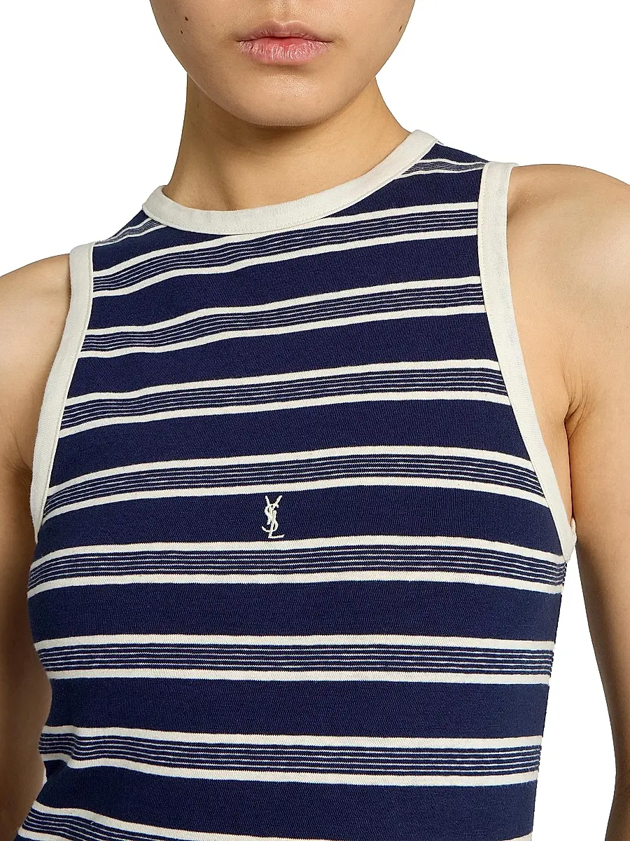 Saint Laurent Women's Cassandre Tank Top in Striped Cotton Jersey - Navy Ecru | Thumbnail 6 Saint Laurent Women's Cassandre Tank Top in Striped Cotton Jersey - Navy Ecru | Thumbnail 6