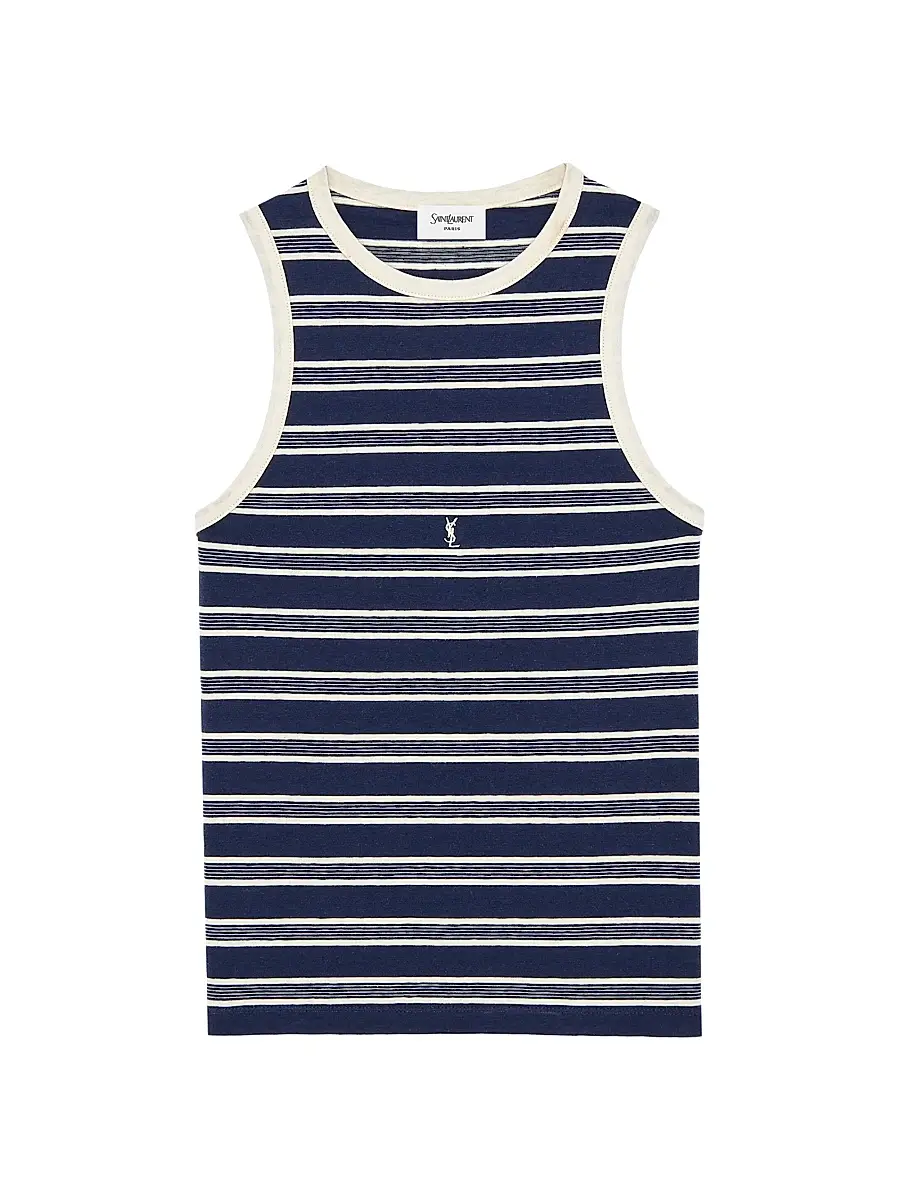 Saint Laurent Women's Cassandre Tank Top in Striped Cotton Jersey - Navy Ecru | Image 1 Saint Laurent Women's Cassandre Tank Top in Striped Cotton Jersey - Navy Ecru | Image 1
