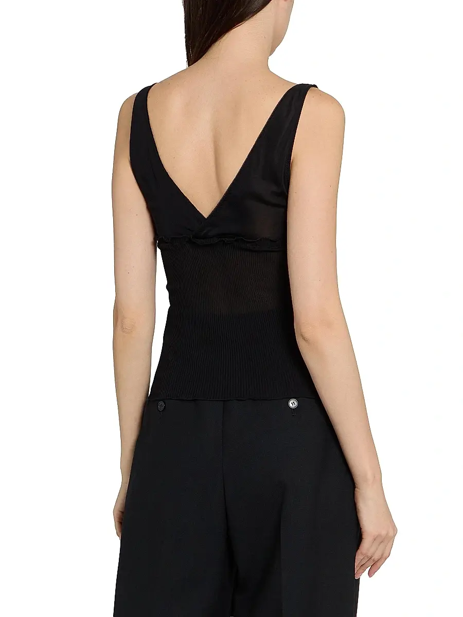 Saint Laurent Women's Cassandre Tank Top in Ribbed Silk Jersey | Thumbnail 5 Saint Laurent Women's Cassandre Tank Top in Ribbed Silk Jersey | Thumbnail 5