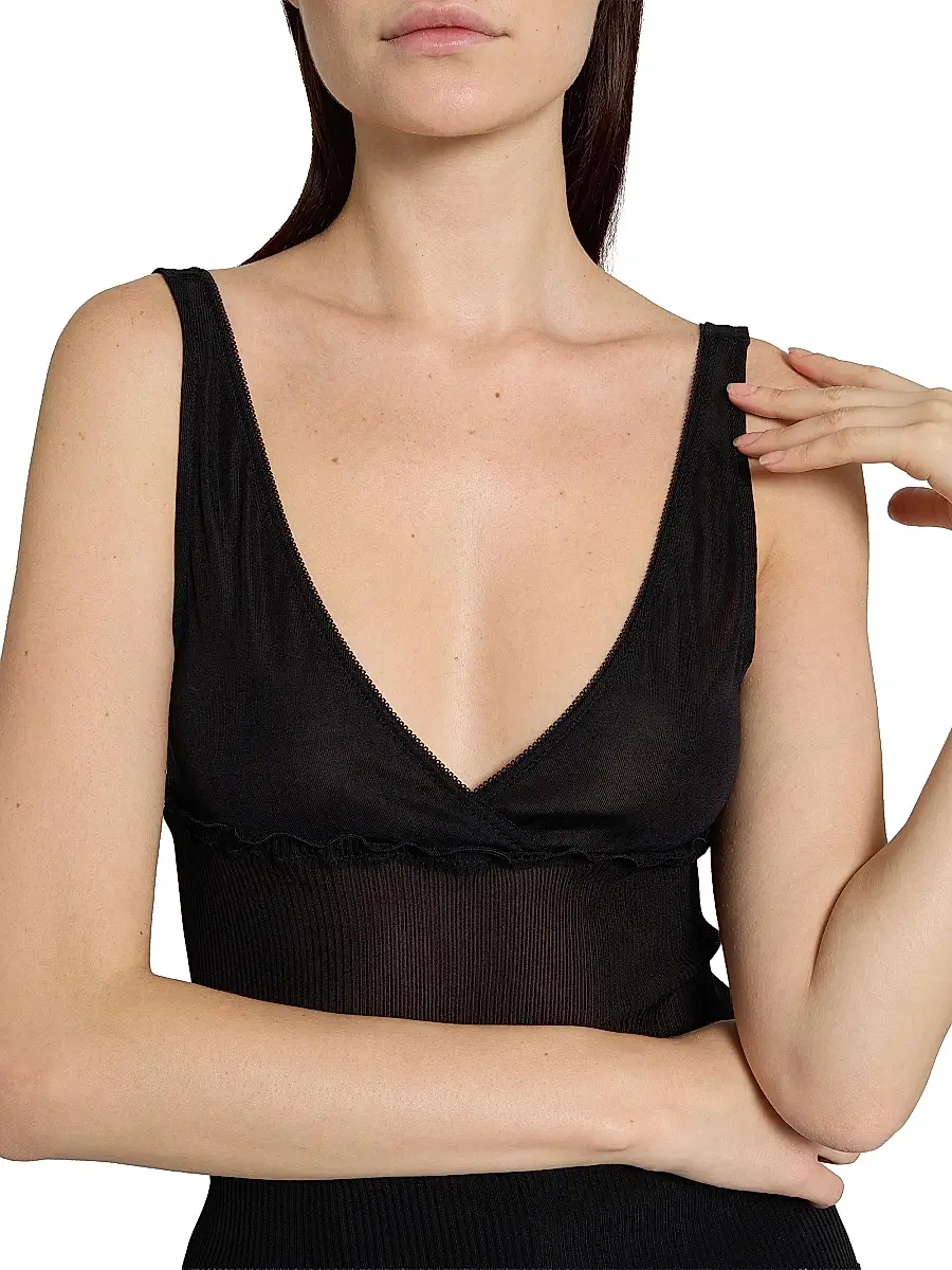Saint Laurent Women's Cassandre Tank Top in Ribbed Silk Jersey | Thumbnail 6 Saint Laurent Women's Cassandre Tank Top in Ribbed Silk Jersey | Thumbnail 6