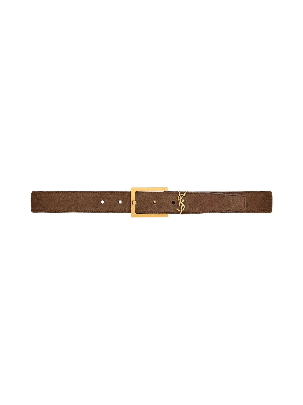 Saint Laurent Women's Cassandre Belt in Suede - Brown Coffee