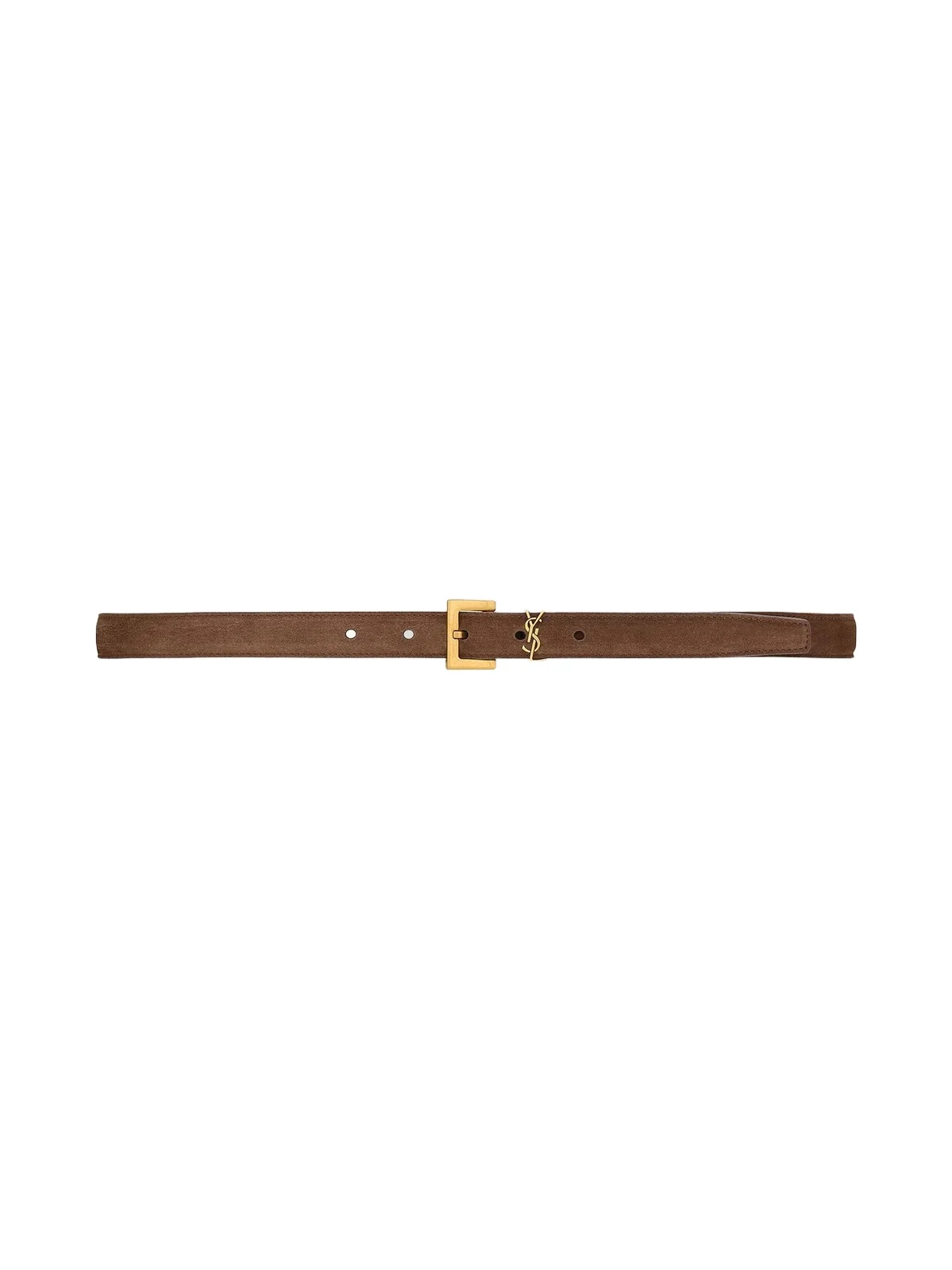 Saint Laurent Women's Cassandre Thin Belt in Suede - Brown Coffee