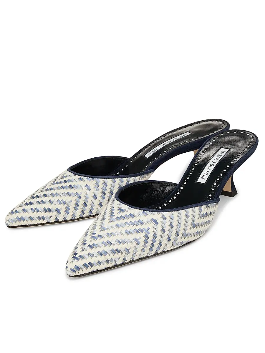 Manolo Blahnik Women's Carolyne 50MM Raffia Mules - Silver | Thumbnail 2 Manolo Blahnik Women's Carolyne 50MM Raffia Mules - Silver | Thumbnail 2