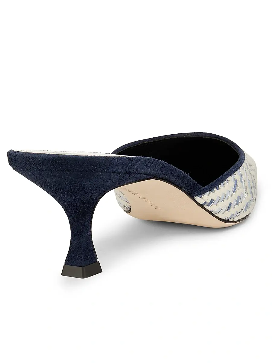 Manolo Blahnik Women's Carolyne 50MM Raffia Mules - Silver | Thumbnail 3 Manolo Blahnik Women's Carolyne 50MM Raffia Mules - Silver | Thumbnail 3