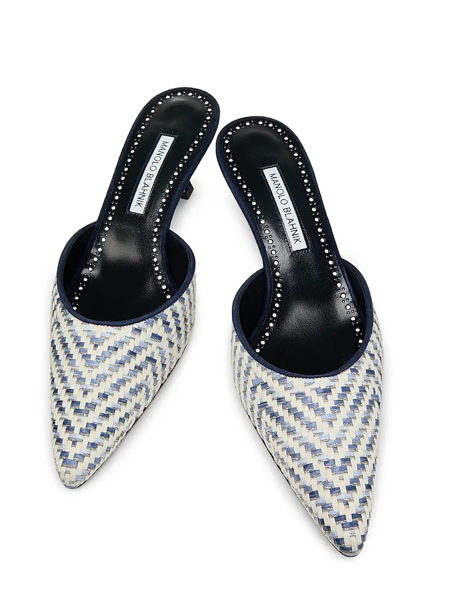 Manolo Blahnik Women's Carolyne 50MM Raffia Mules - Silver | Thumbnail 4 Manolo Blahnik Women's Carolyne 50MM Raffia Mules - Silver | Thumbnail 4