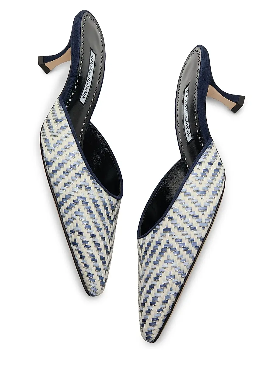 Manolo Blahnik Women's Carolyne 50MM Raffia Mules - Silver | Thumbnail 6 Manolo Blahnik Women's Carolyne 50MM Raffia Mules - Silver | Thumbnail 6