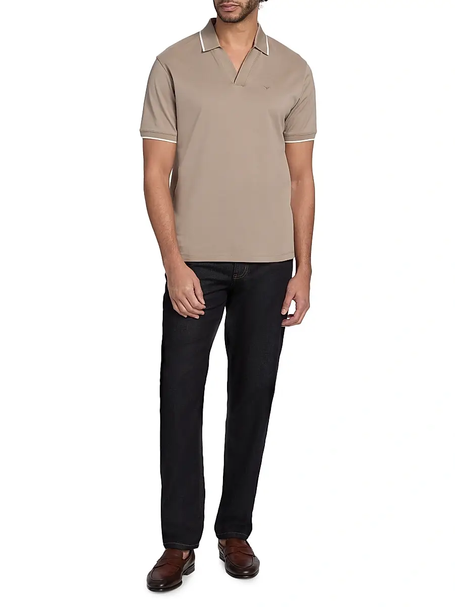 Emporio Armani Men's Rib-Knit Trim Cotton Polo Shirt - Vintage Khaki | Thumbnail 2 Emporio Armani Men's Rib-Knit Trim Cotton Polo Shirt - Vintage Khaki | Thumbnail 2