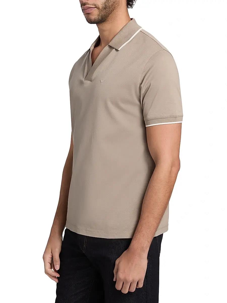 Emporio Armani Men's Rib-Knit Trim Cotton Polo Shirt - Vintage Khaki | Thumbnail 4