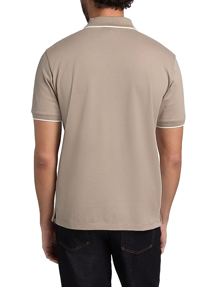 Emporio Armani Men's Rib-Knit Trim Cotton Polo Shirt - Vintage Khaki | Thumbnail 5 Emporio Armani Men's Rib-Knit Trim Cotton Polo Shirt - Vintage Khaki | Thumbnail 5