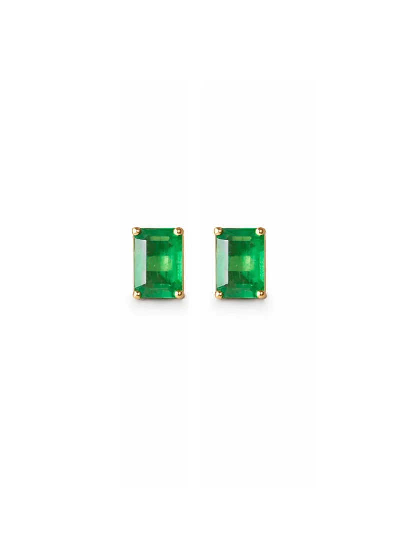 Wish Fine Jewelry 1.68ct Emerald 18K Gold Halo Stud Earrings