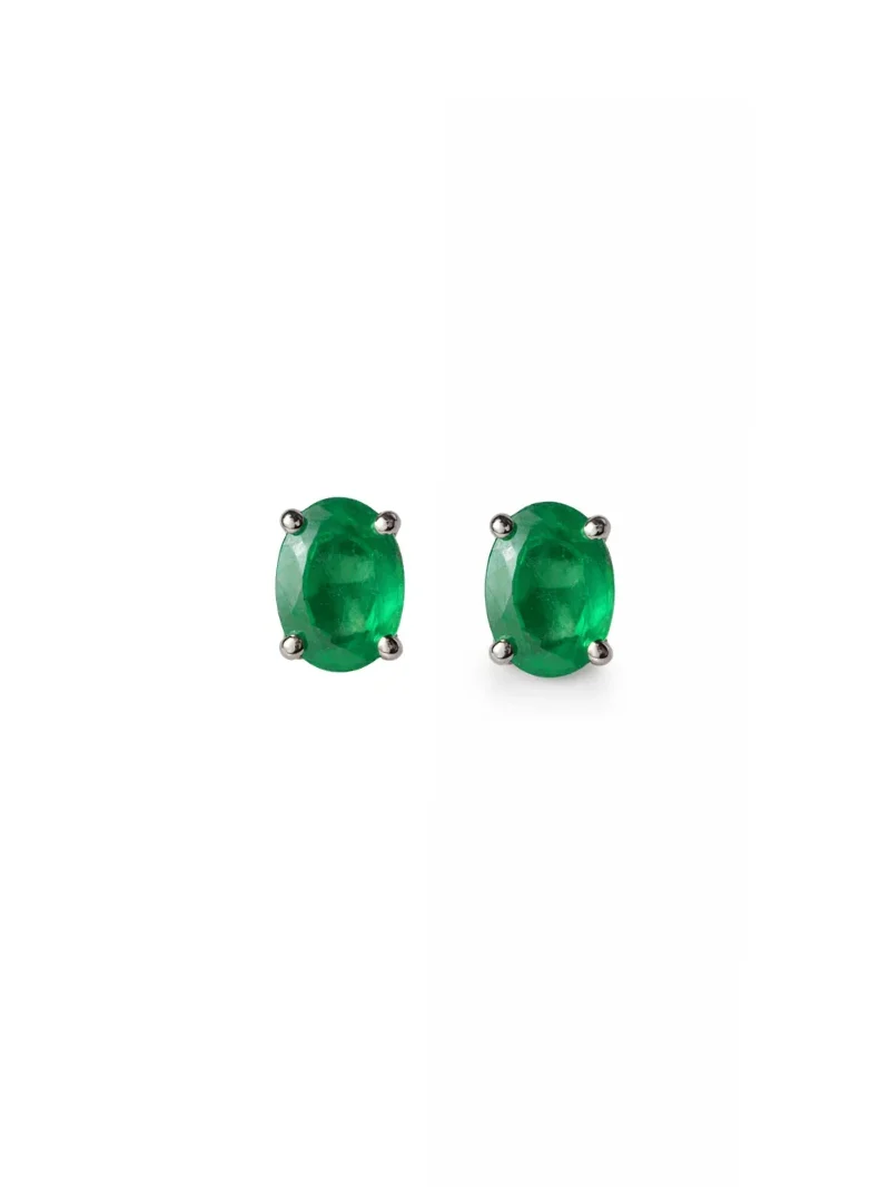 Wish Fine Jewelry 2.17ct Emerald 18K Gold Oval Stud Earrings