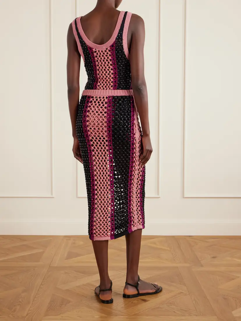 Diotima Spice Crystal-embellished Striped Crocheted Cotton-blend Midi Skirt | Thumbnail 4 Diotima Spice Crystal-embellished Striped Crocheted Cotton-blend Midi Skirt | Thumbnail 4