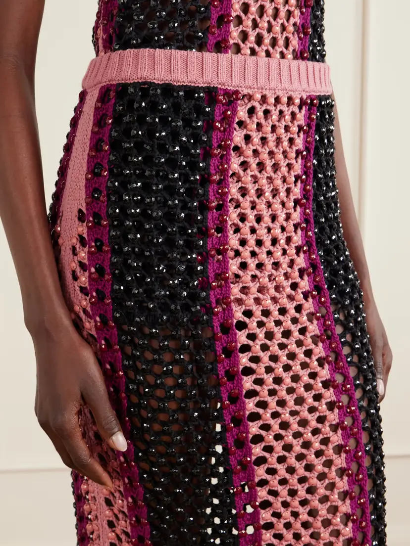 Diotima Spice Crystal-embellished Striped Crocheted Cotton-blend Midi Skirt | Thumbnail 5 Diotima Spice Crystal-embellished Striped Crocheted Cotton-blend Midi Skirt | Thumbnail 5