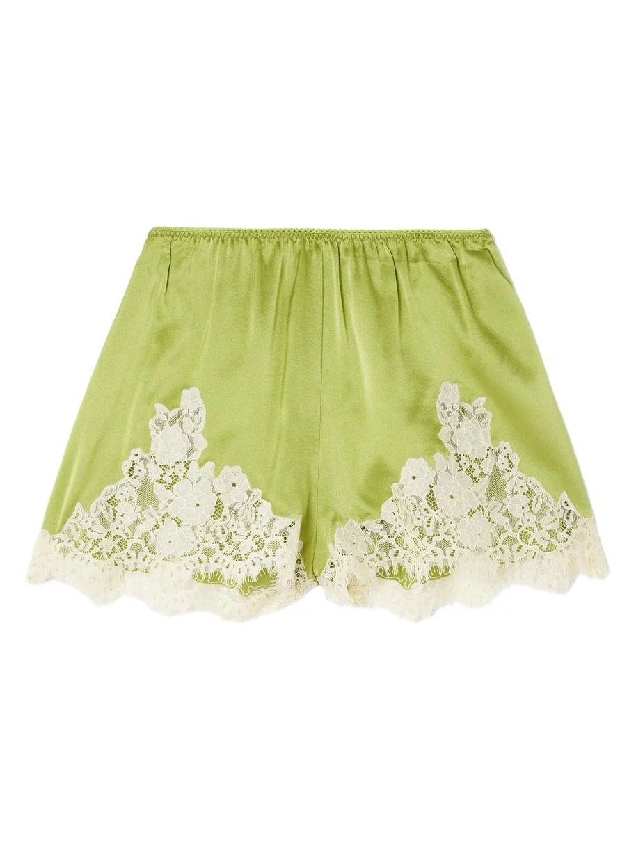 Iona Lace-trimmed Silk-satin Shorts