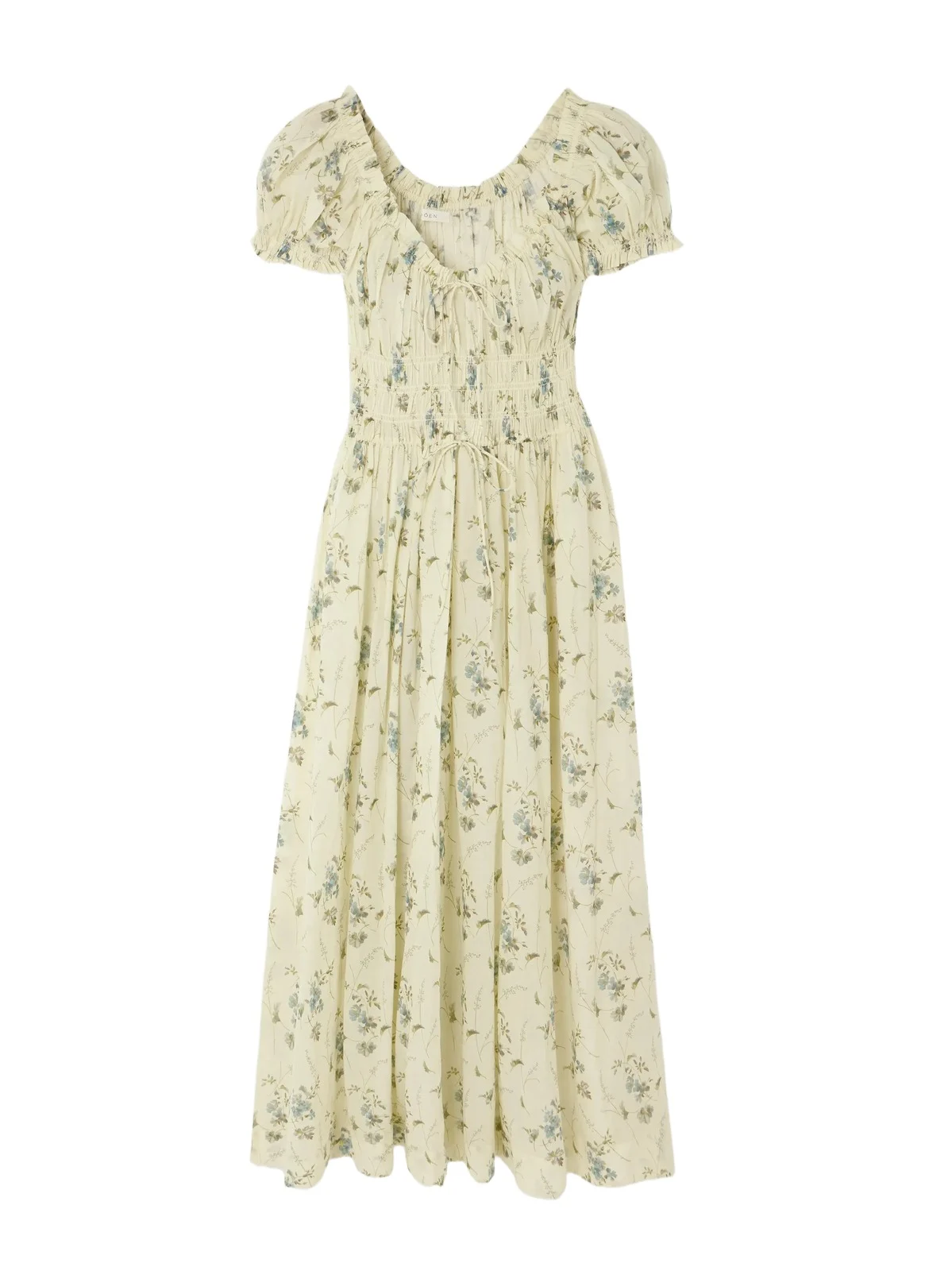 Ashlynn Tie-detailed Shirred Floral-print Organic Cotton-voile Midi Dress
