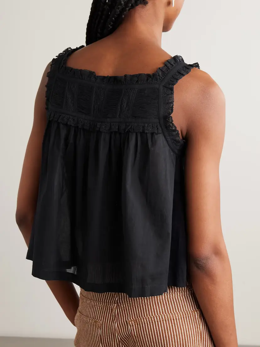 DÔEN Fidella Cropped Lace-trimmed Organic Cotton-voile Top | Thumbnail 3 DÔEN Fidella Cropped Lace-trimmed Organic Cotton-voile Top | Thumbnail 3