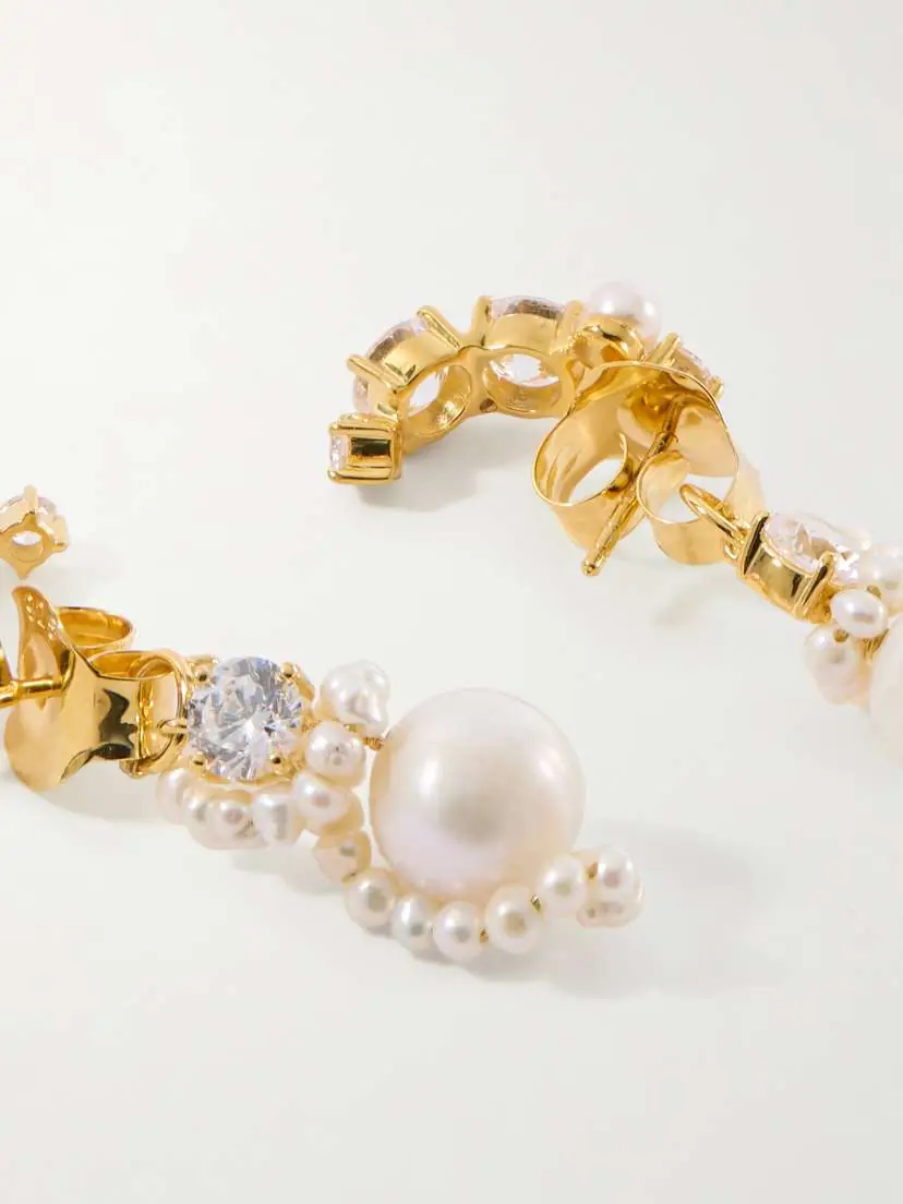 Completedworks Gold-plated Cubic Zirconia And Peal Hoop Earrings | Thumbnail 3