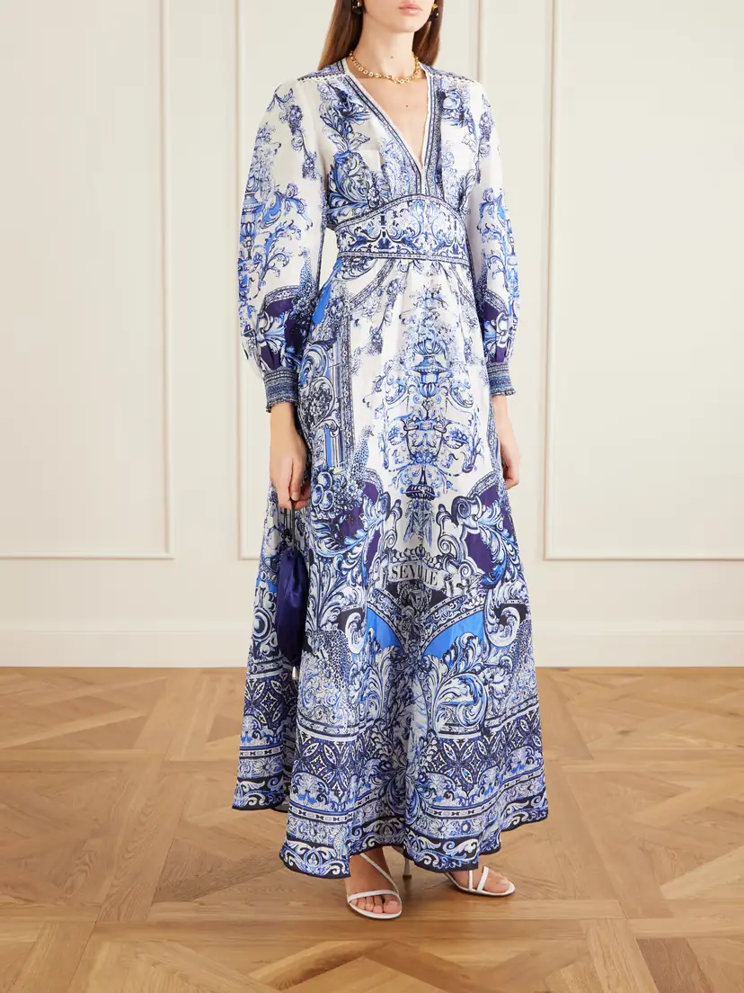 Camilla Crystal-embellished Printed Linen And Silk-blend Maxi Dress | Thumbnail 2 Camilla Crystal-embellished Printed Linen And Silk-blend Maxi Dress | Thumbnail 2