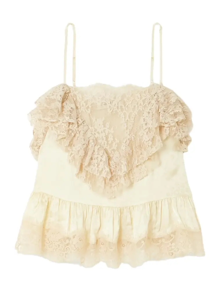 Sea Ethel Ruffled Lace And Satin-jacquard Camisole | Image 1 Sea Ethel Ruffled Lace And Satin-jacquard Camisole | Image 1