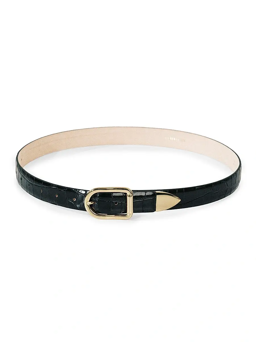 Déhanche Women's Resort Mija Croc-Embossed Leather Belt - Black Croco Gold | Image 1 Déhanche Women's Resort Mija Croc-Embossed Leather Belt - Black Croco Gold | Image 1