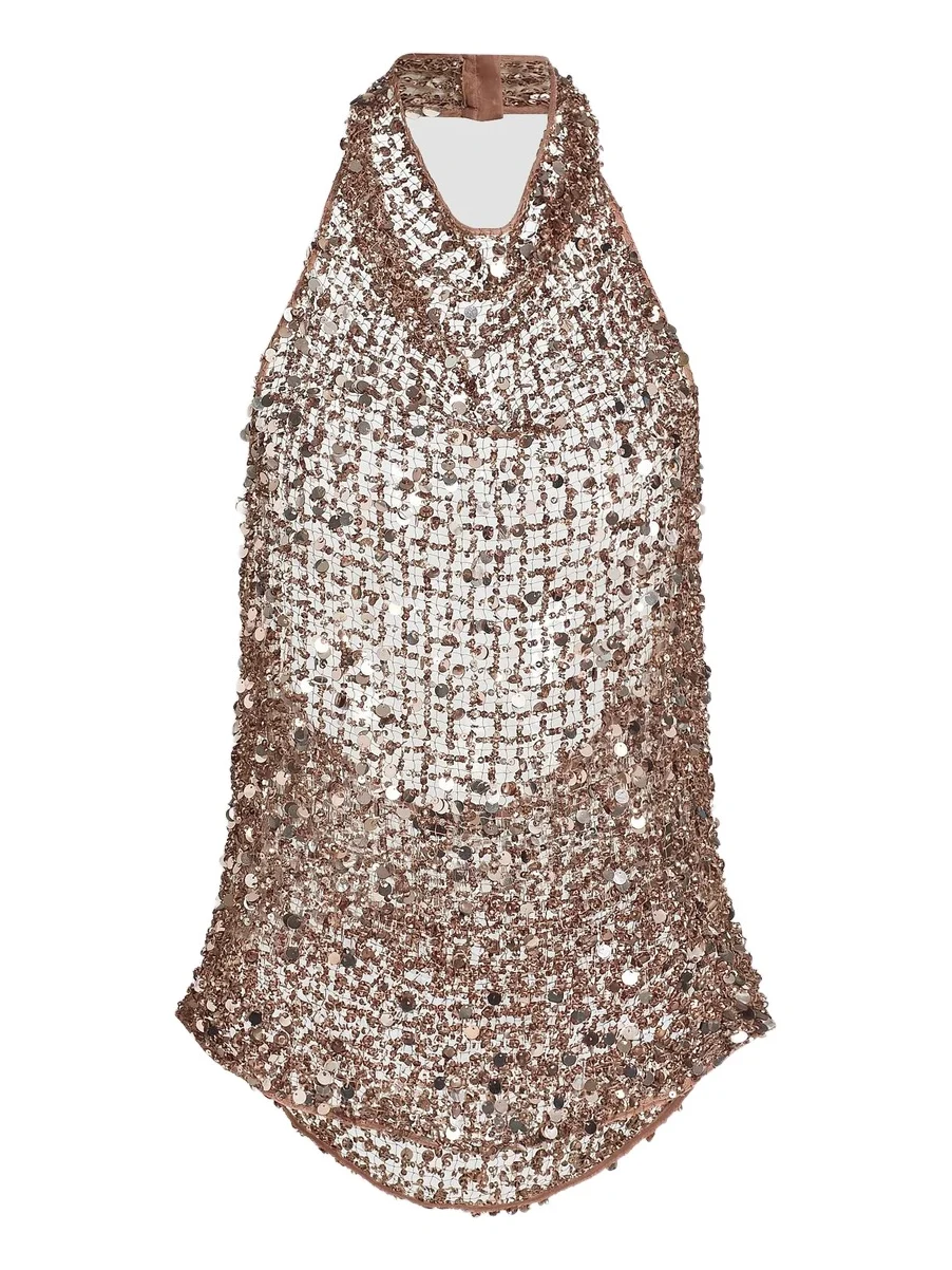 Women's Sequined Net Mesh Halter Top