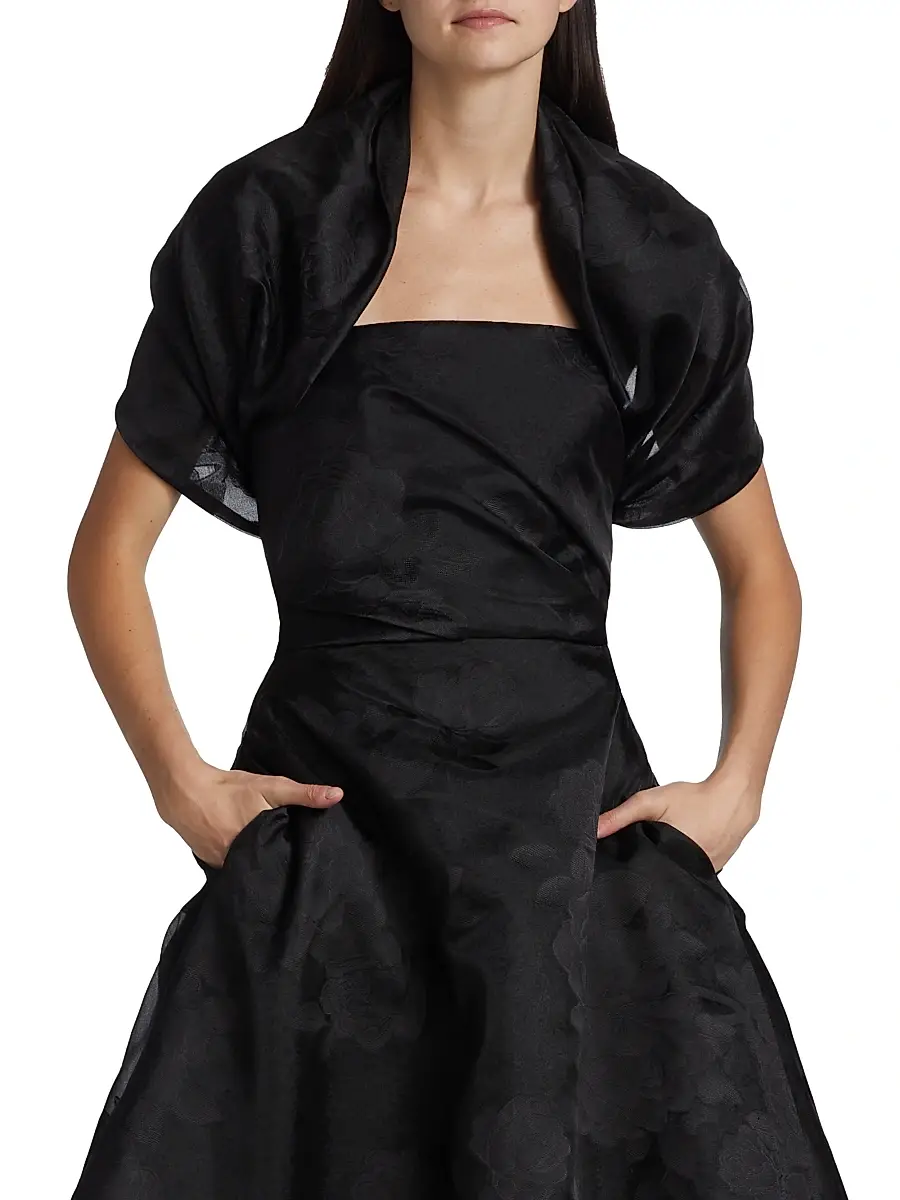 Amsale Women's Floral Fil Coupe Cocoon Bolero | Thumbnail 3 Amsale Women's Floral Fil Coupe Cocoon Bolero | Thumbnail 3