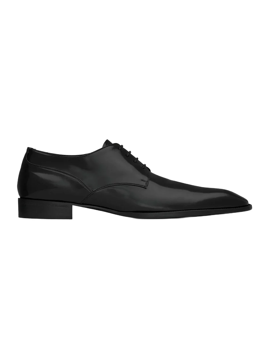Saint Laurent Men's Stanton Derbies in Glazed Leather - Nero