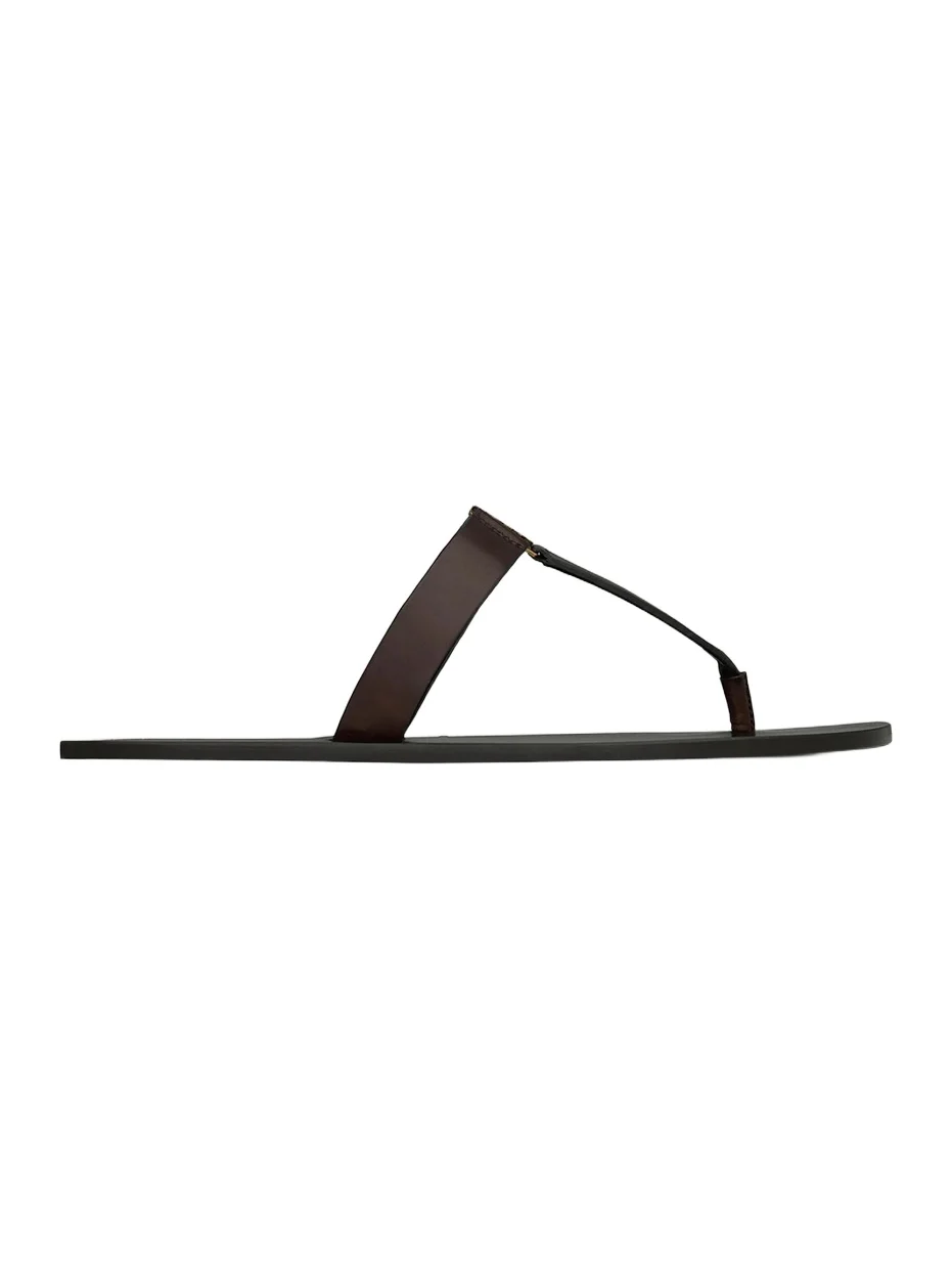 Saint Laurent Men's Babylone Slides in Smooth Leather - Ultra Dark Brown