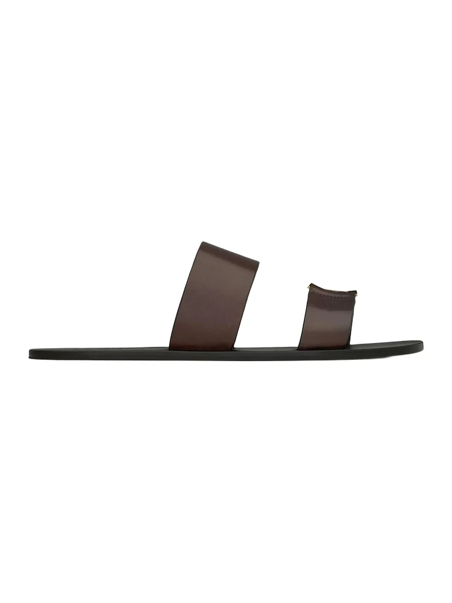 Saint Laurent Men's Babylone Slides in Smooth Leather - Ultra Dark Brown