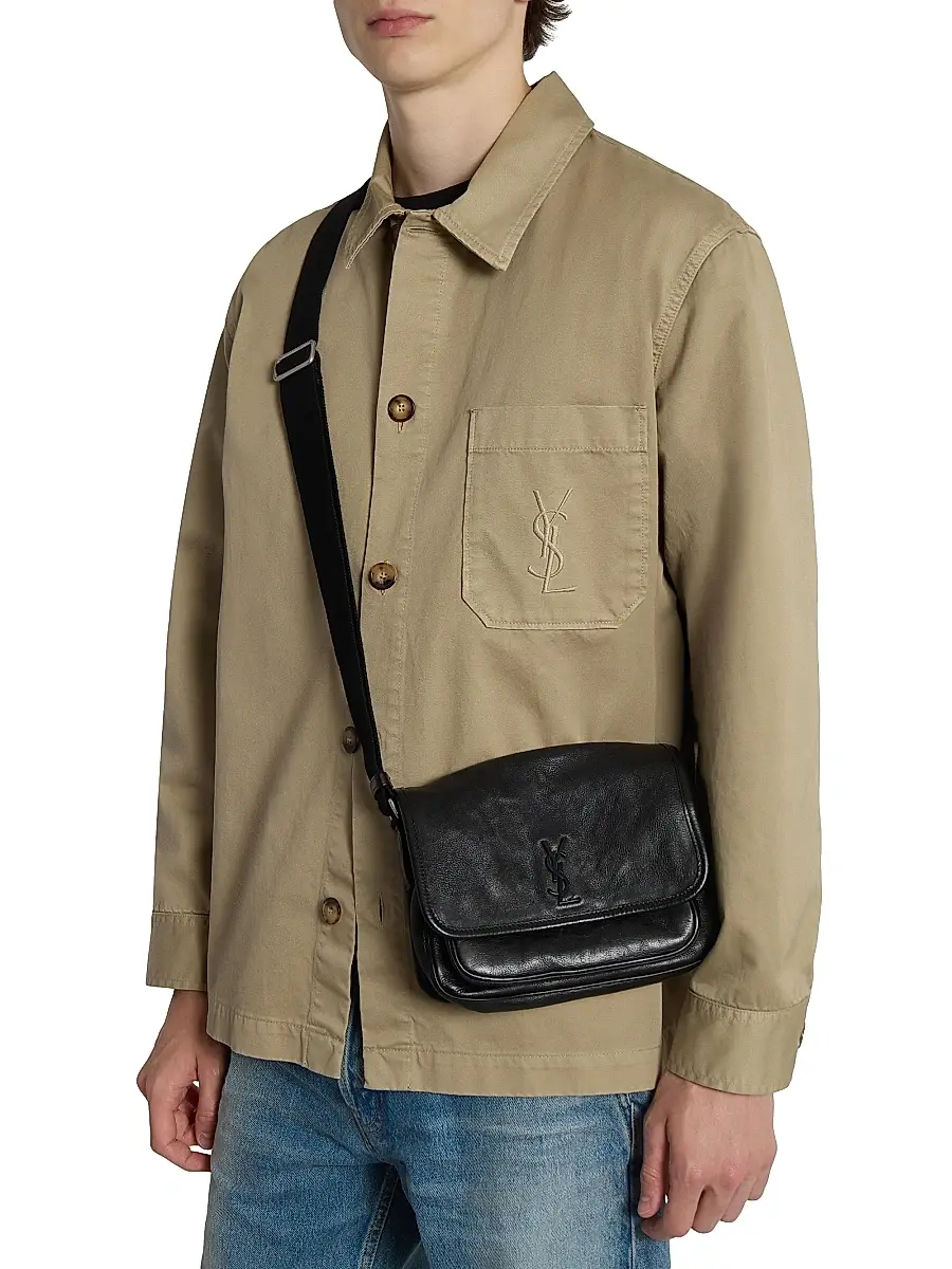 Saint Laurent Men's Niki Small Messenger in Grained Leather - Black | Thumbnail 3