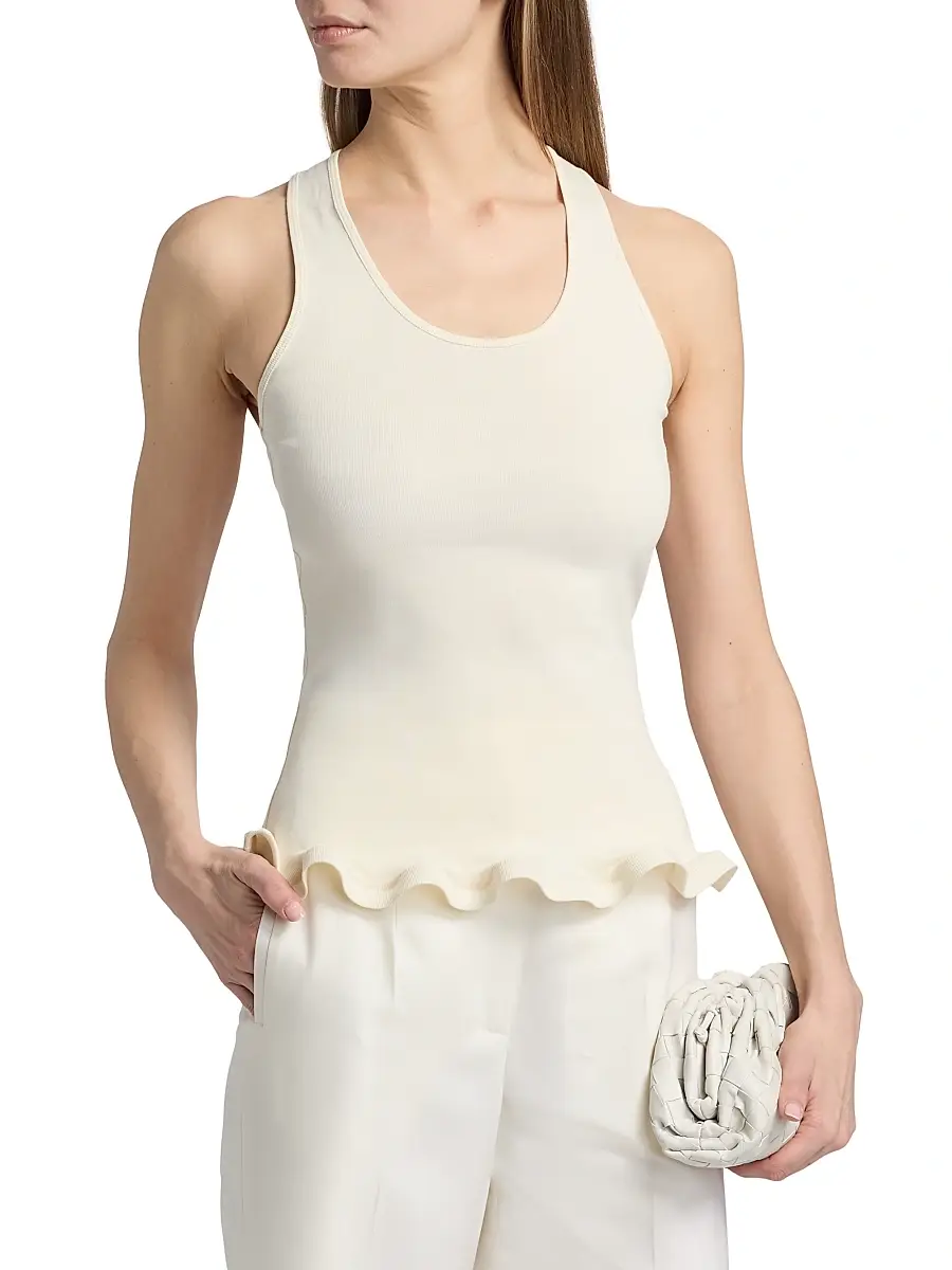 Stella McCartney Women's Frilled Hem Rib-Knit Tank - Cream | Thumbnail 3 Stella McCartney Women's Frilled Hem Rib-Knit Tank - Cream | Thumbnail 3