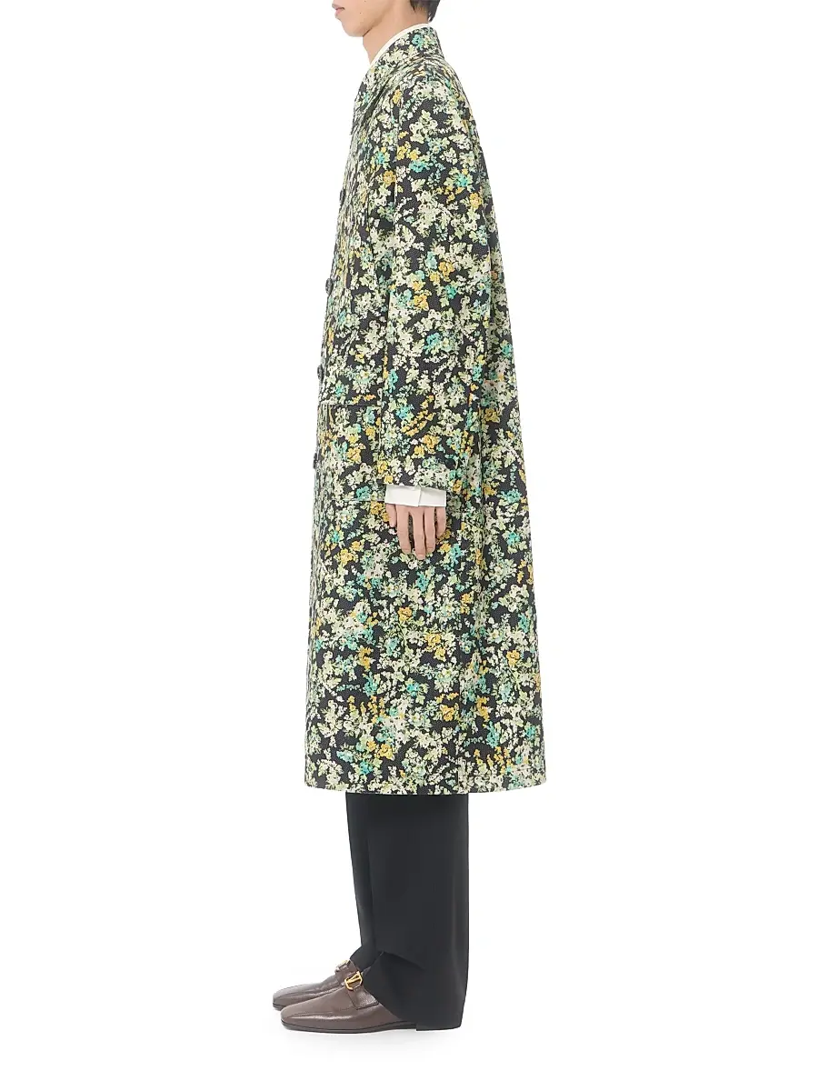 Valentino Garavani Men's Single-Breasted Coat in Cotton Drill with Papier Floral Print | Thumbnail 3 Valentino Garavani Men's Single-Breasted Coat in Cotton Drill with Papier Floral Print | Thumbnail 3