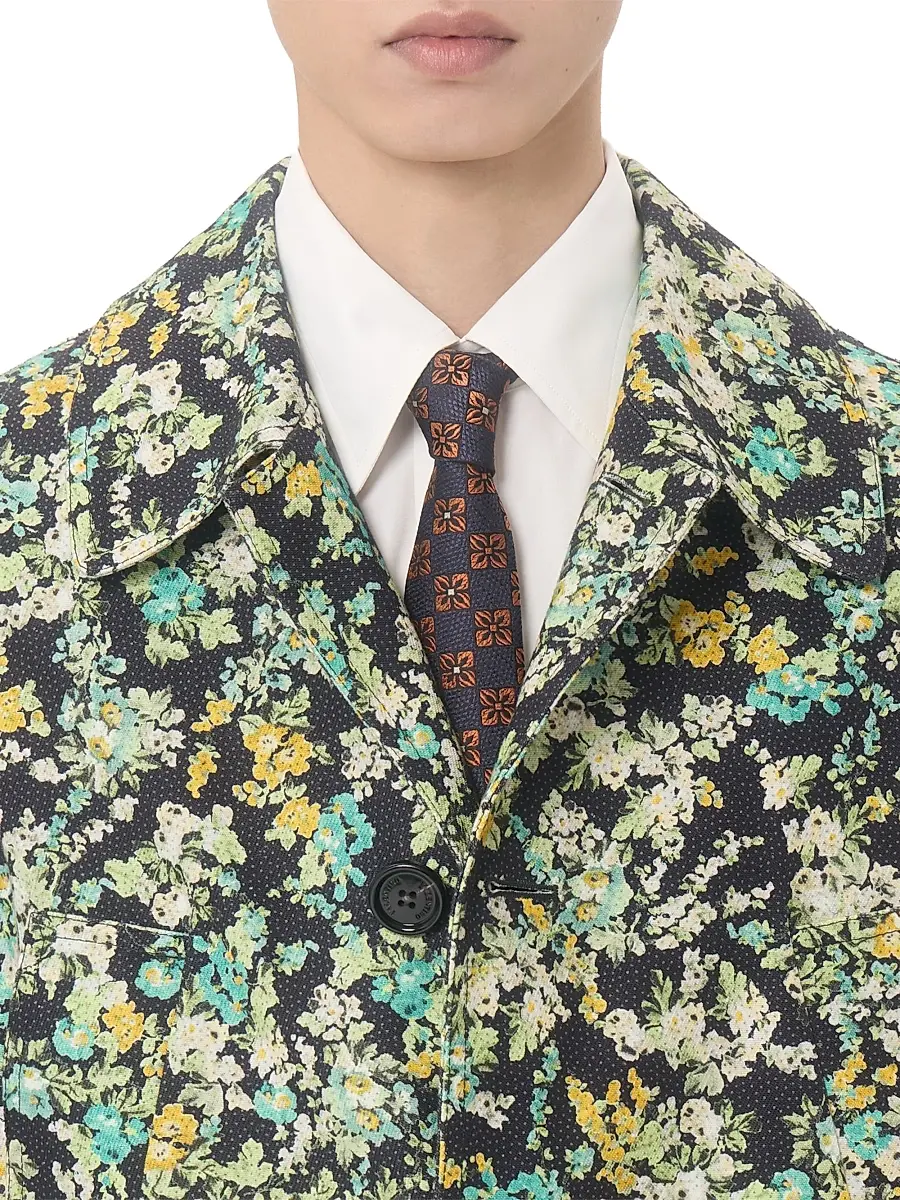 Valentino Garavani Men's Single-Breasted Coat in Cotton Drill with Papier Floral Print | Thumbnail 5 Valentino Garavani Men's Single-Breasted Coat in Cotton Drill with Papier Floral Print | Thumbnail 5