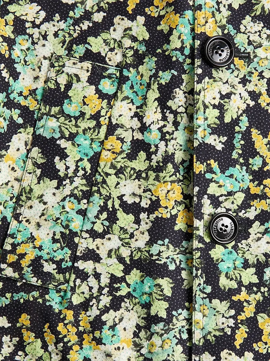 Valentino Garavani Men's Single-Breasted Coat in Cotton Drill with Papier Floral Print | Thumbnail 6 Valentino Garavani Men's Single-Breasted Coat in Cotton Drill with Papier Floral Print | Thumbnail 6