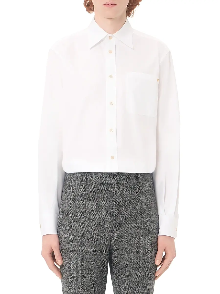 Valentino Men's Oxford Cotton Shirt with VGold - White | Thumbnail 2