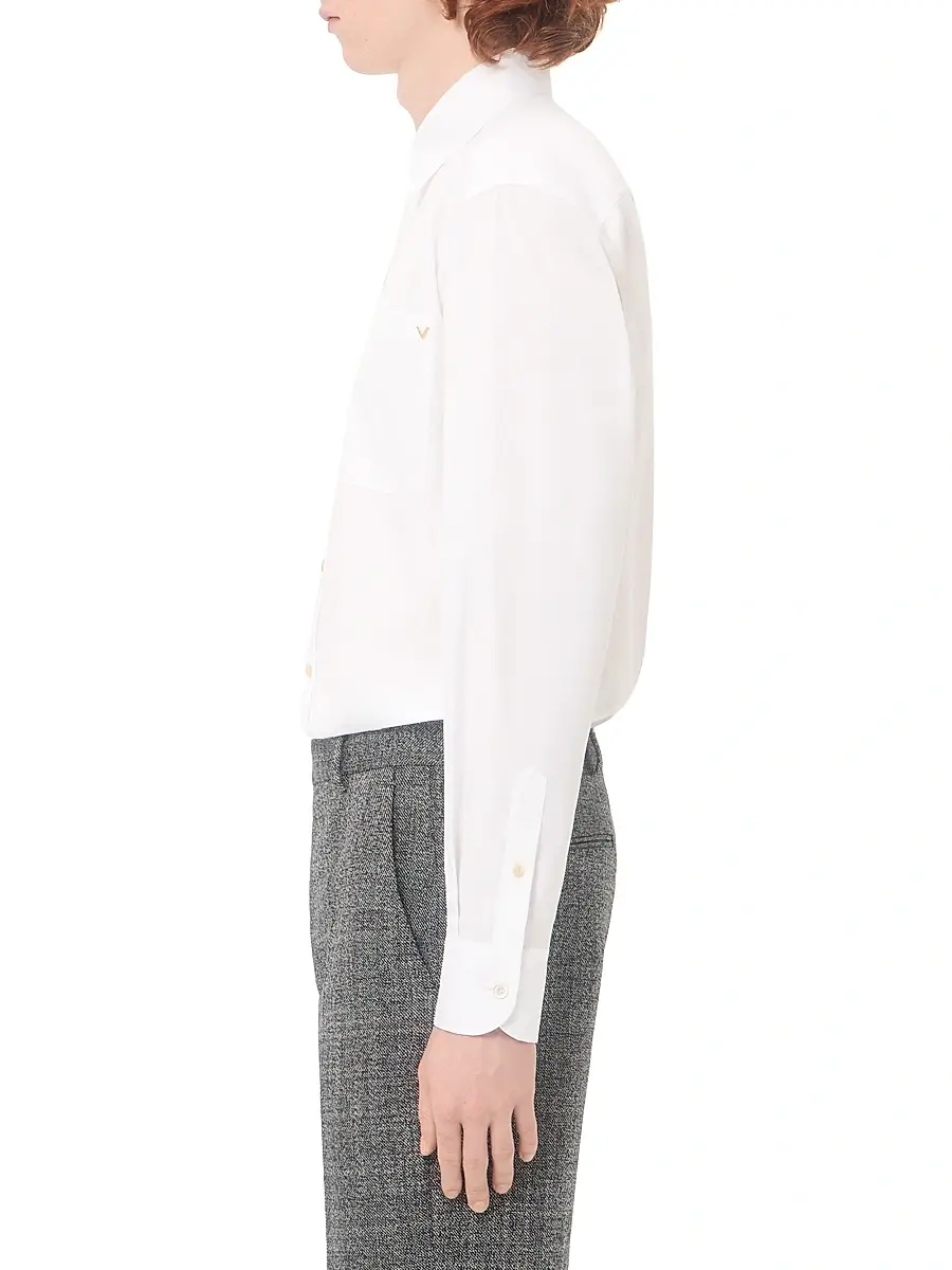 Valentino Men's Oxford Cotton Shirt with VGold - White | Thumbnail 3
