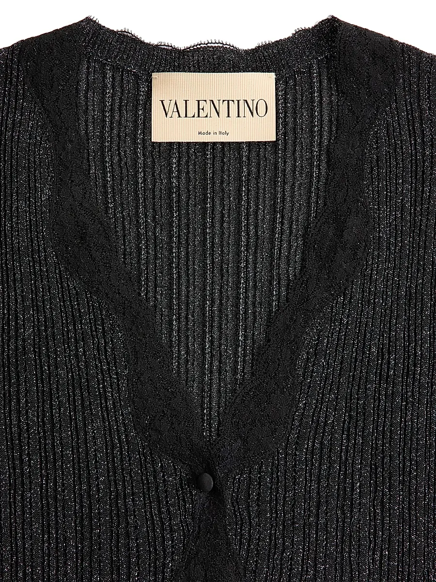 Valentino Women's Lurex Knit Cardigan with Lace - Black Silver | Thumbnail 6