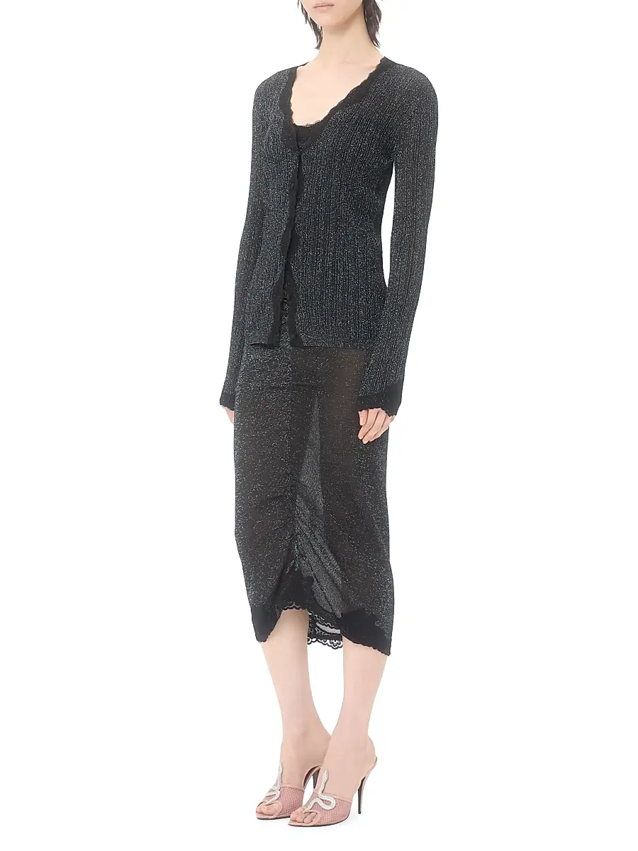 Valentino Women's Lurex Knit Cardigan with Lace - Black Silver | Thumbnail 7