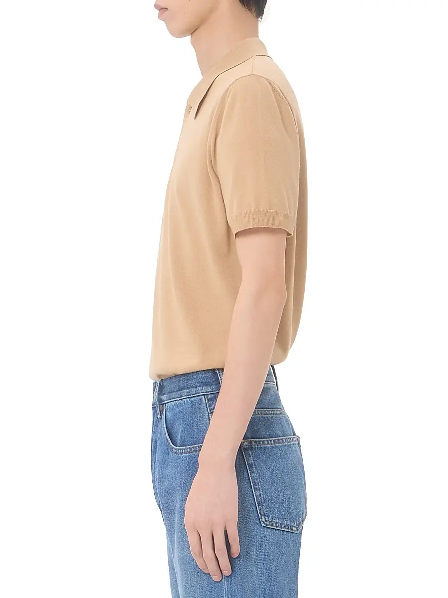 Valentino Men's Wool Polo Shirt with VLogo Embroidery - Beige | Thumbnail 3 Valentino Men's Wool Polo Shirt with VLogo Embroidery - Beige | Thumbnail 3