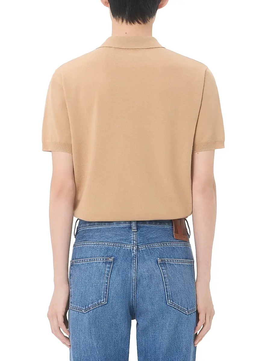 Valentino Men's Wool Polo Shirt with VLogo Embroidery - Beige | Thumbnail 4 Valentino Men's Wool Polo Shirt with VLogo Embroidery - Beige | Thumbnail 4