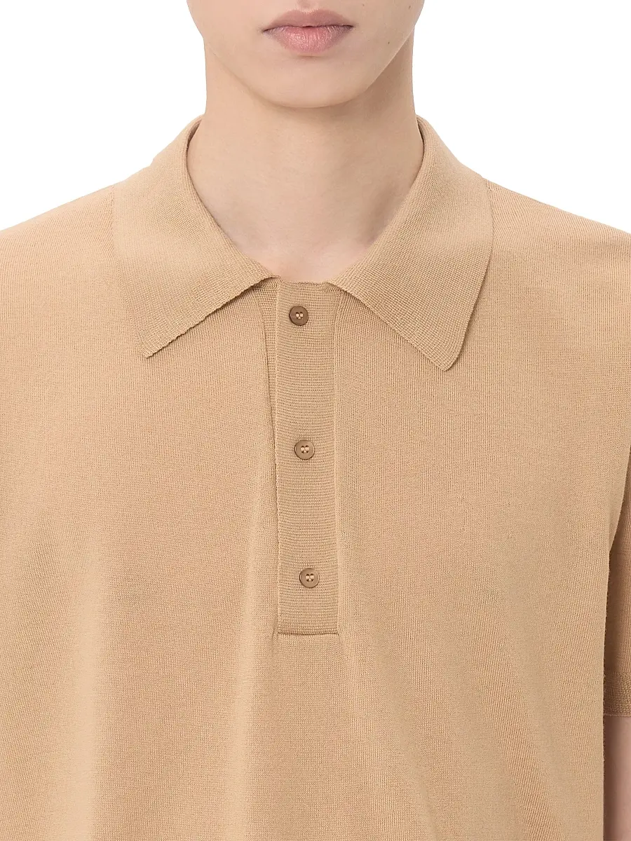 Valentino Men's Wool Polo Shirt with VLogo Embroidery - Beige | Thumbnail 5 Valentino Men's Wool Polo Shirt with VLogo Embroidery - Beige | Thumbnail 5