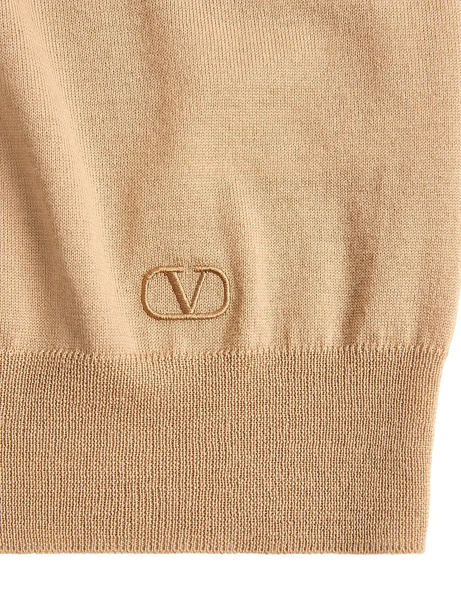 Valentino Men's Wool Polo Shirt with VLogo Embroidery - Beige | Thumbnail 6 Valentino Men's Wool Polo Shirt with VLogo Embroidery - Beige | Thumbnail 6