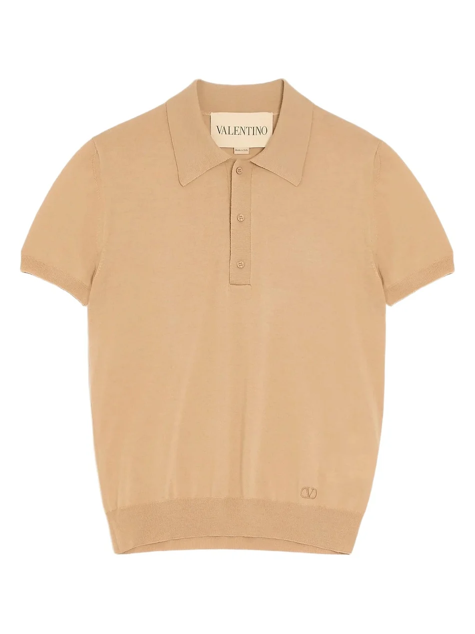 Valentino Men's Wool Polo Shirt with VLogo Embroidery - Beige