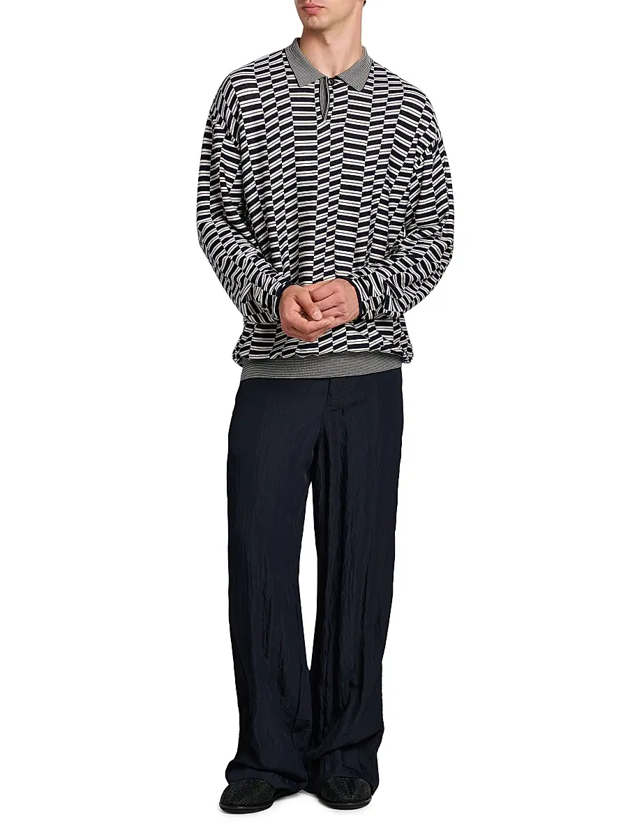 Giorgio Armani Men's Geometric-Print Virgin Wool-Blend Polo Sweater | Thumbnail 2