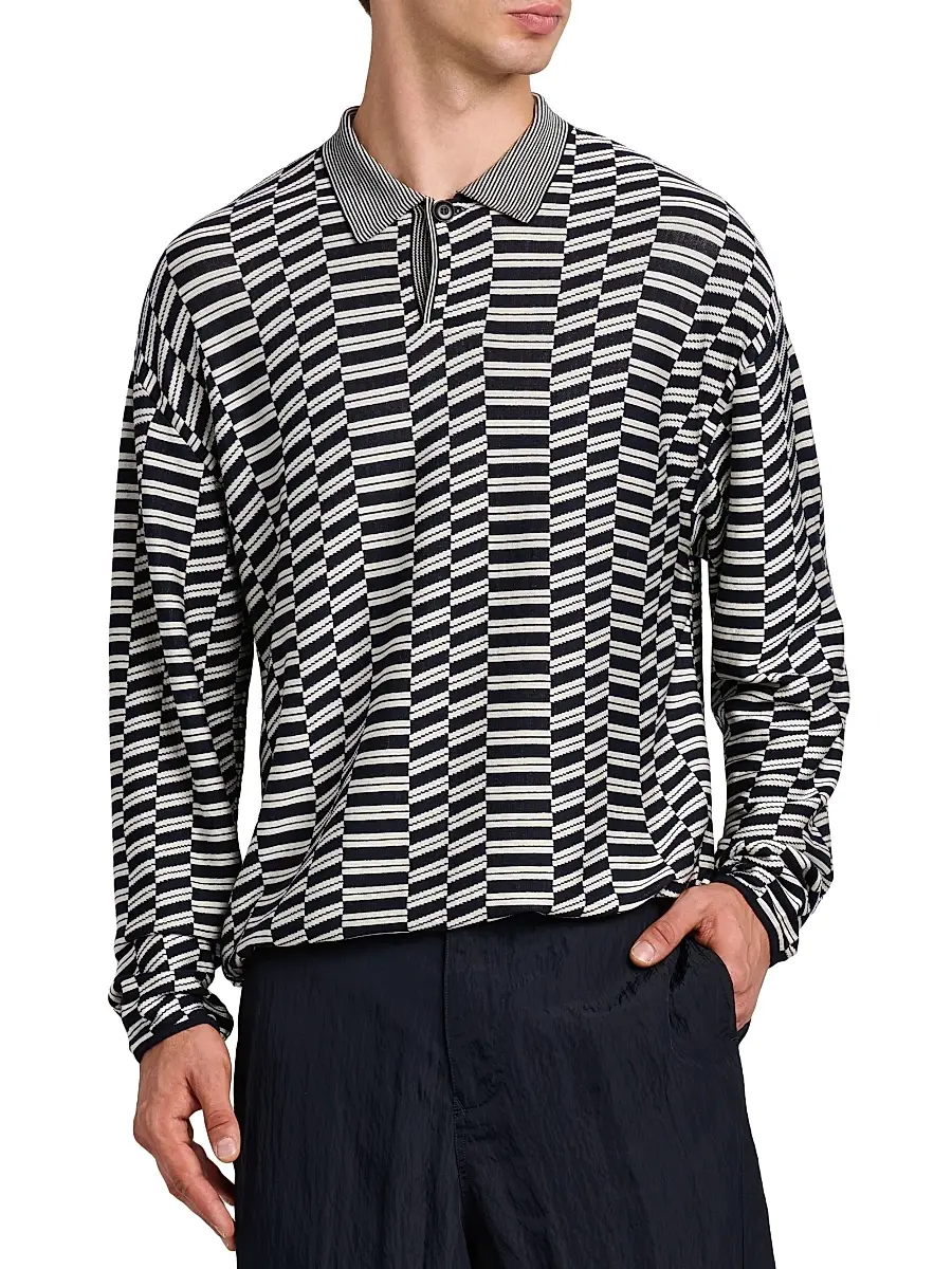 Giorgio Armani Men's Geometric-Print Virgin Wool-Blend Polo Sweater | Thumbnail 3