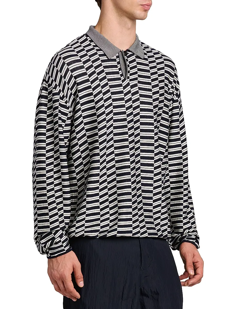 Giorgio Armani Men's Geometric-Print Virgin Wool-Blend Polo Sweater | Thumbnail 4